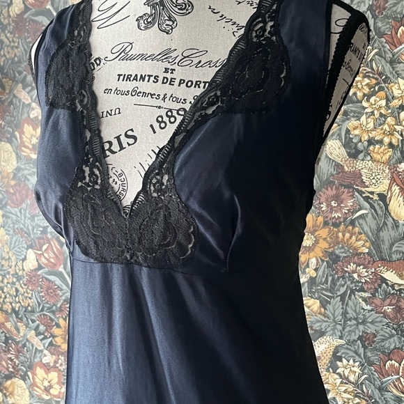 Vintage 80s West Germany Black Maxi Slip Dress – Lace Detail L - Picture 6 of 7